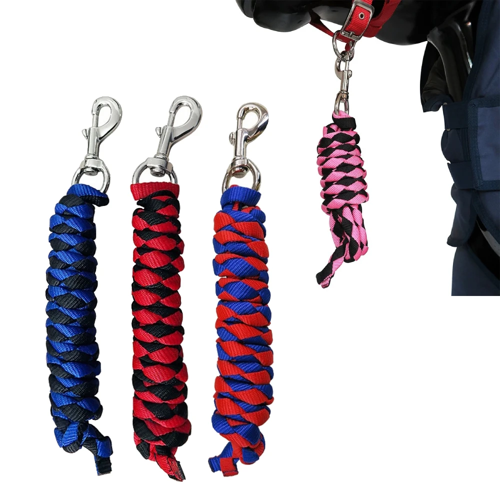 

16mm 2m 2.5m 3m 4m thick braided horse rope with thick silver alloy large hook pet rope four-strand weave