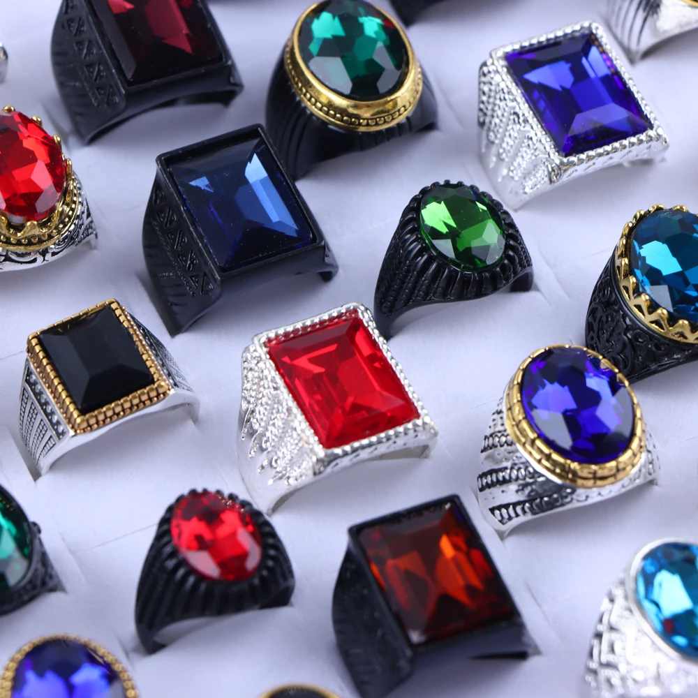 10/20/30/50Pcs/Lot Colorful Big Glass Ring For Man Woman Mix Style Fashion Vintage Personality Engagement Party Quality Jewelry