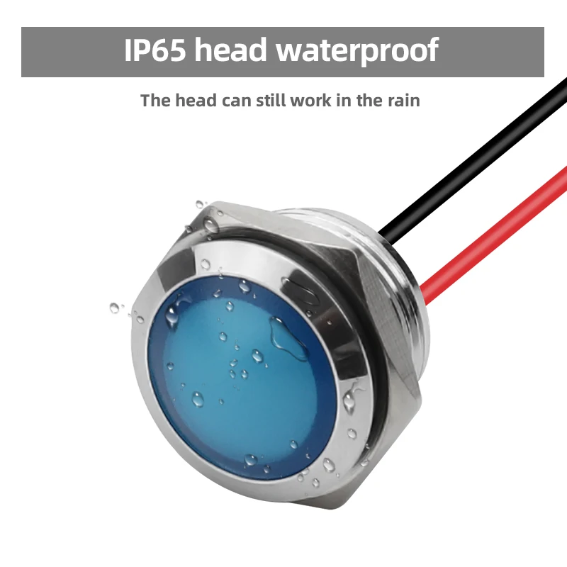 16 mm Metallanzeige, hellblaues Licht mit 150 mm Kabel