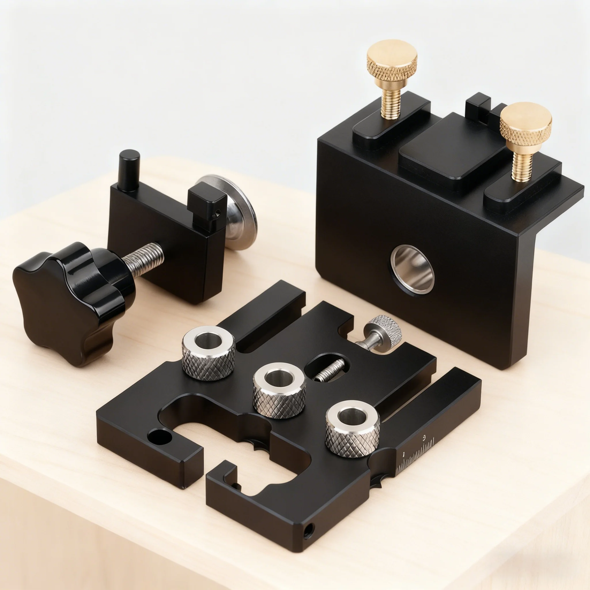 

Plate Type Adjustable Pocket Hole Jig Carpentry Drilling Guide Tenoning Puncher Locator Combinatorial 3 In 1 Dowelling Jig Kit,