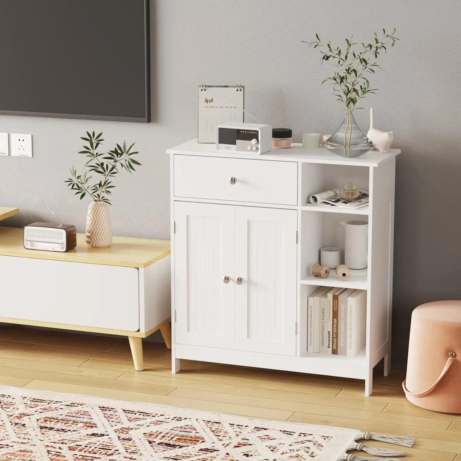 

**/Floor Cabinet Freestanding Storage Cupboard With Drawer Hallway Cabinet With Shelves Organizer Cabinet For Living Room,