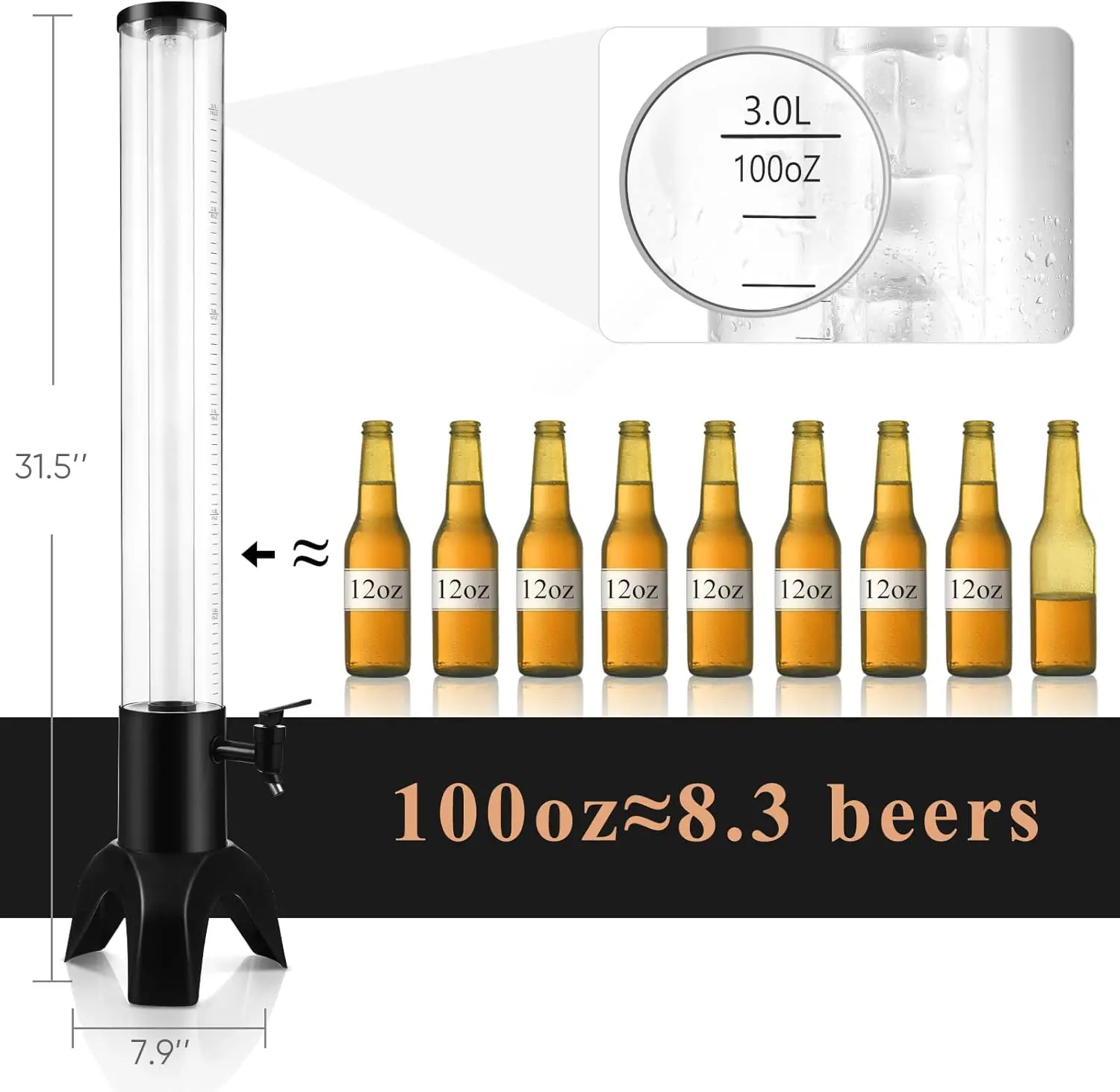4PCS 3L Drink Tower Dispenser, built-in ice tube and LED light, perfect for parties, bars and restaurants image 6