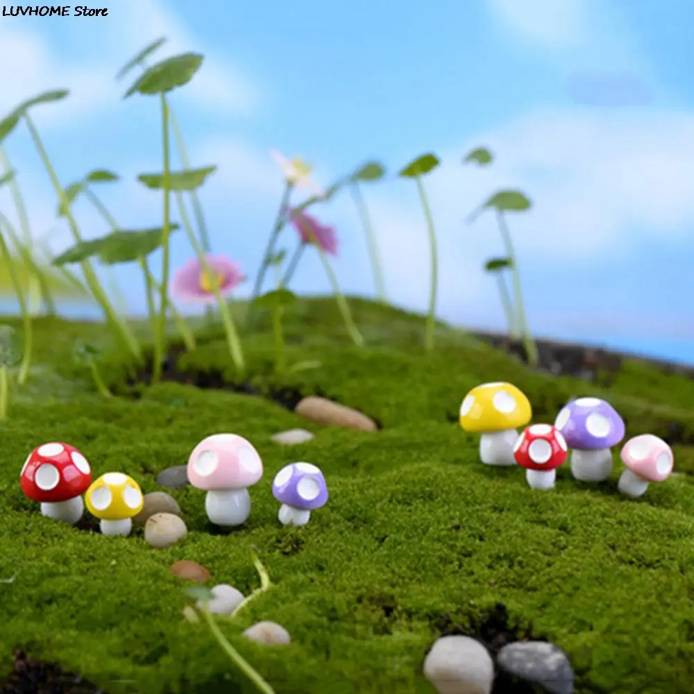 10pcs Mushrooms Terrarium Figurines Fairy Garden Miniatures Party Garden Mini Mushroom Garden Ornament Resin Crafts Decorations