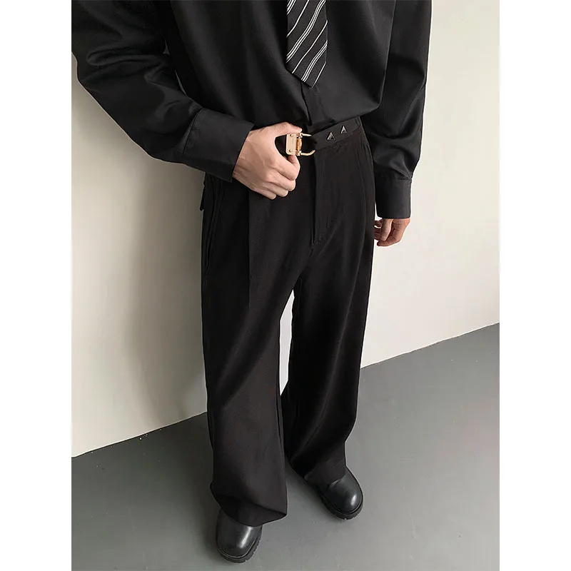 Apricot Suit Pants Men Fashion Society Mens Black Dress Pants Korean Loose Casual Wide Leg Pants Mens Office Formal Trousers