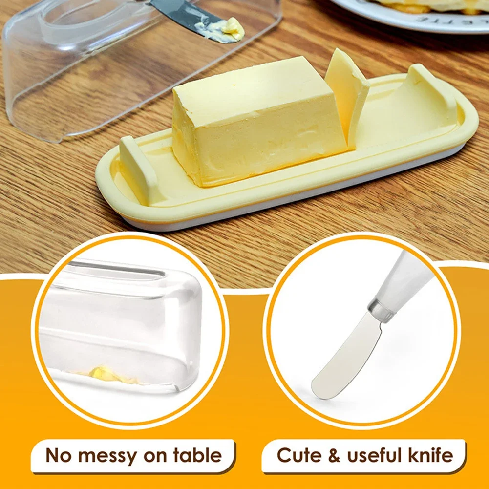 Plato de mantequilla transparente con tapa, contenedor de mantequilla Rectangular con cuchillo para mantequilla para encimera, estante para puerta de refrigerador, herramientas de cocina