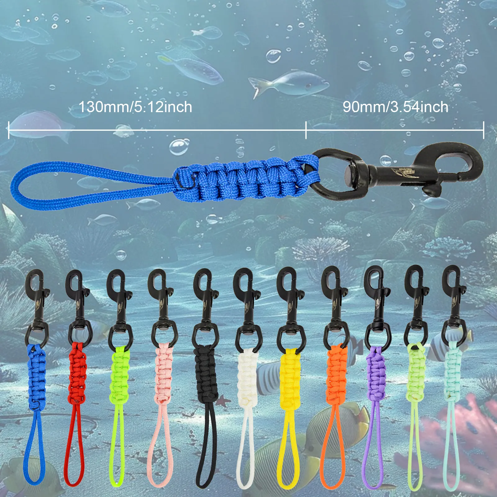 Scuba Diving Swival Bolt Stainless Steel Snap Hook Marine Grade Snap Hook Clip With Braided Rope Lanyard Anti-lost Safety Rope