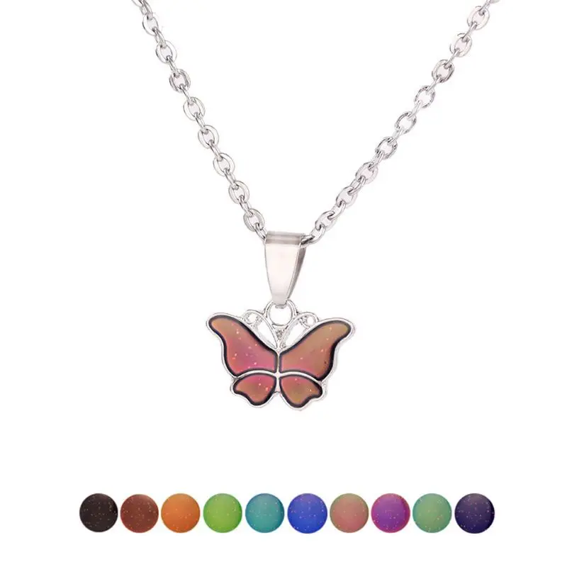 Fashion for Butterfly Color Change with Temperature Necklace Emotion Feeling Mood Necklace Jewelry Decoration