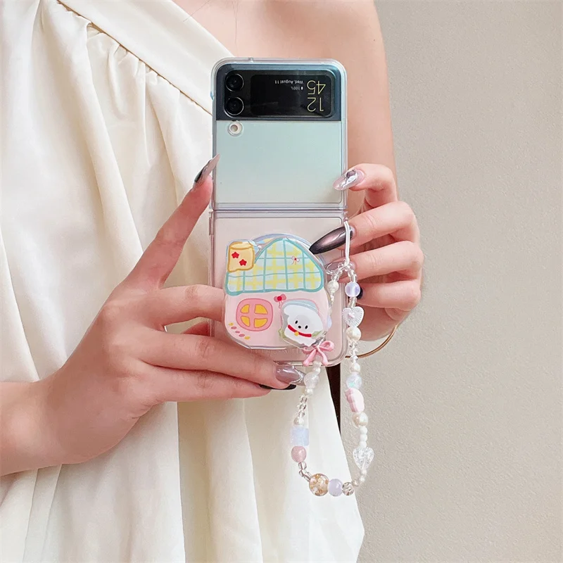 Для Samsung Galaxy Z Flip 7 FE 3 4 5 6, чехол-подставка градиентного цвета с браслетом, магнитный противоударный чехол