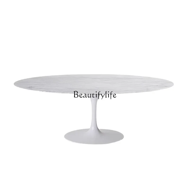 

Marble Tulip Dining Table Natural Retro Cream Wind Oval Medium Flower White Dining Table