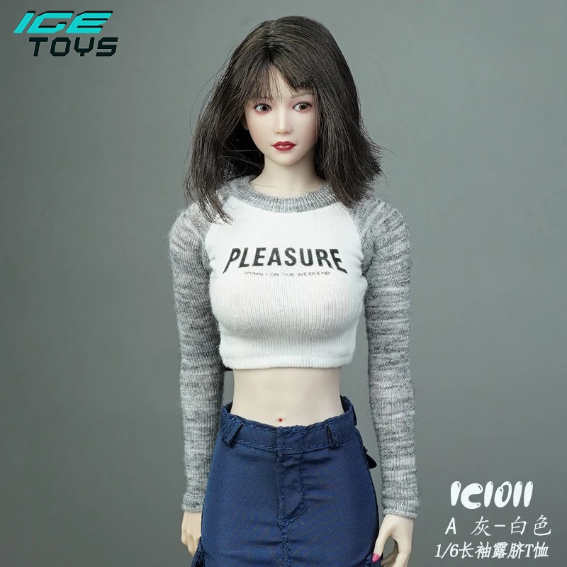 1/6 ICE TOYS IC1011 crop top long sleeved raglan contrasting printed T-shirt Model Clothing For 12'' PH TBL JO Action Figure