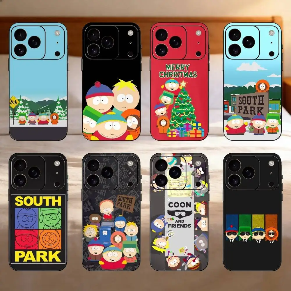 

Cartoon South Park Phone Case For iPhone 17,16,15,14,13,12,11 Plus,Pro,Max,Mini Silicone black Soft Cover