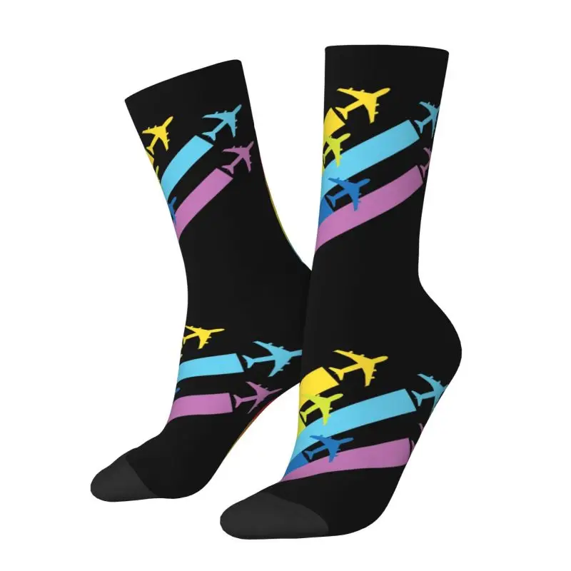 Kawaii Rainbow Airplanes Chemtrails Socks Women Men Warm 3D Printing Aviation Fighter Pilot Basketball Sports Socks