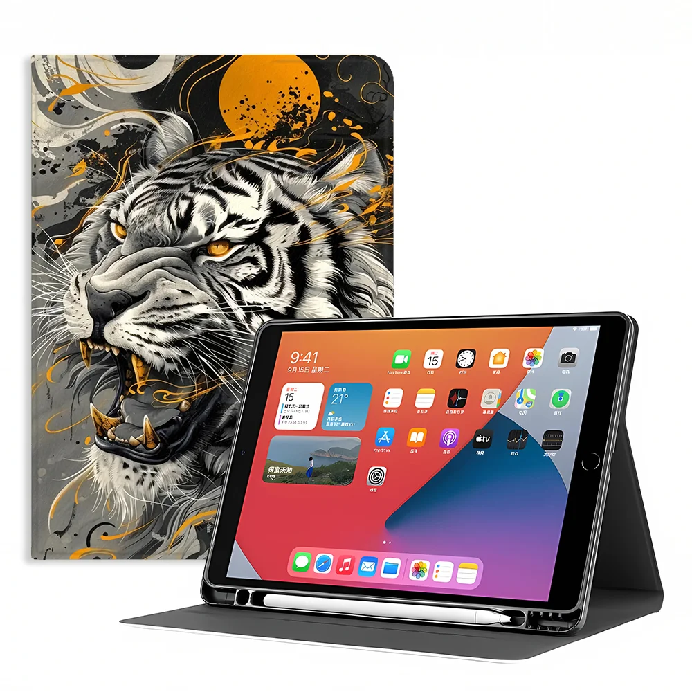 Ink White Tiger Case for Samsung Galaxy Tab A11 S9 FE S7 S8+ A7 Lite S10 Plus A9Plus S11 S9+ S10 Lite A8 S10FE with Pencil Slot