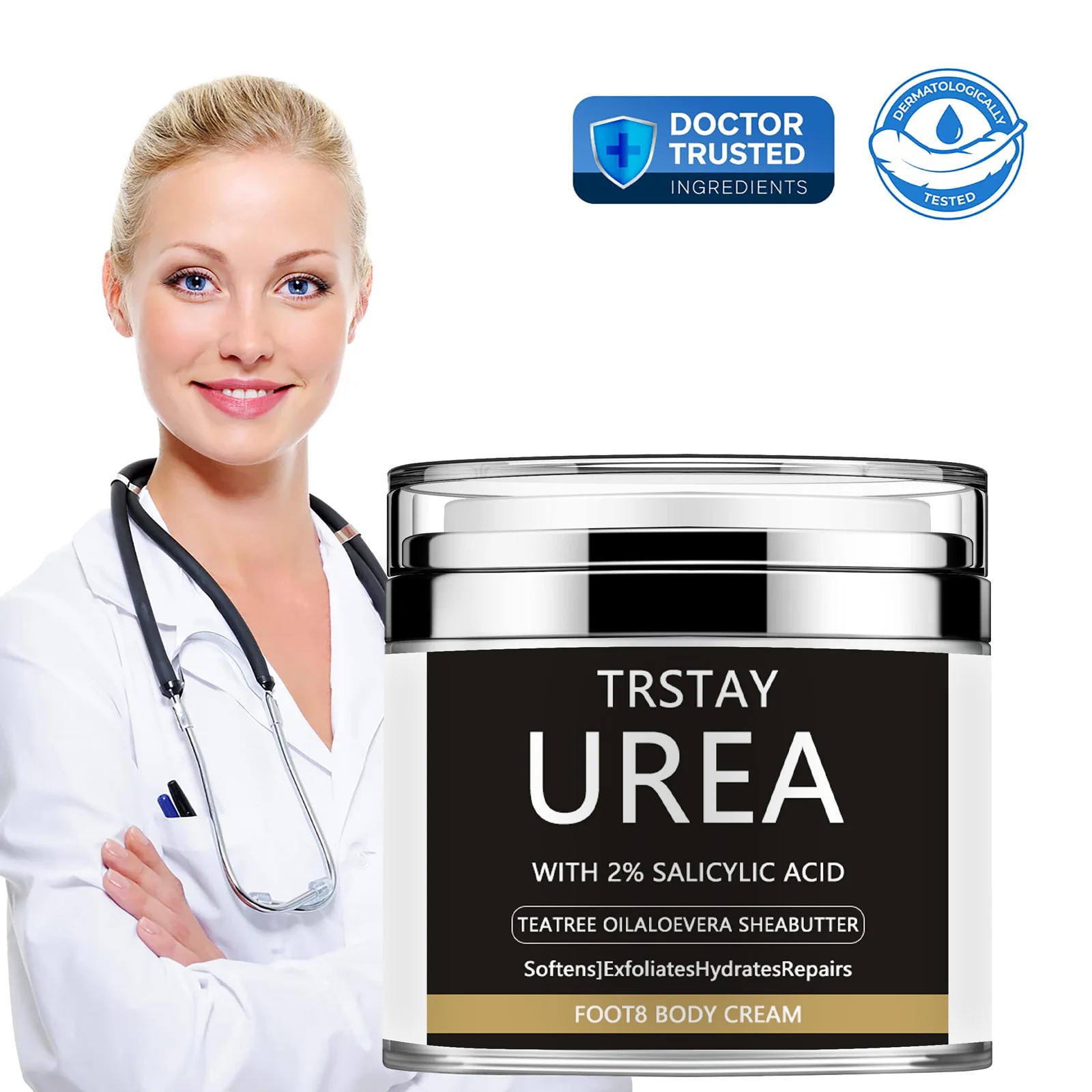 Urea Cream 40 Percent for Feet, Urea Foot Cream for Dry Cracked Heels Feet Knees Elbows, 40% Urea Foot Repair Lotion with 2%