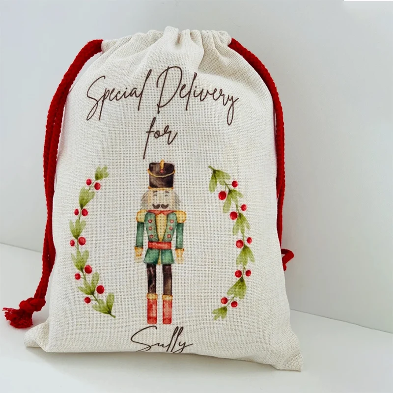 personalised Nutcraker fairy Santa Claus sack Christmas eve stocking Children kid boy girl baby first 1st Xmas gift Present Bag