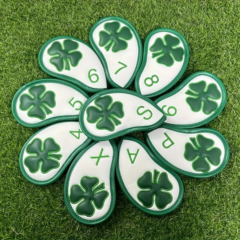 10pcs Clover Golf Club Head Cover - Durable PU Material, Dustproof and Scratchproof, Stylish Protective Club Head Cover