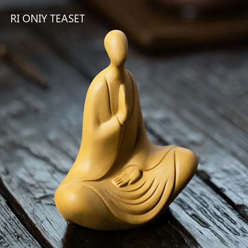Yixing Purple Clay Tea Pet Handmade Sculpture Buddha Monk Figurine Ornaments Desktop Decors Crafts Chinese Tea Set Ornaments