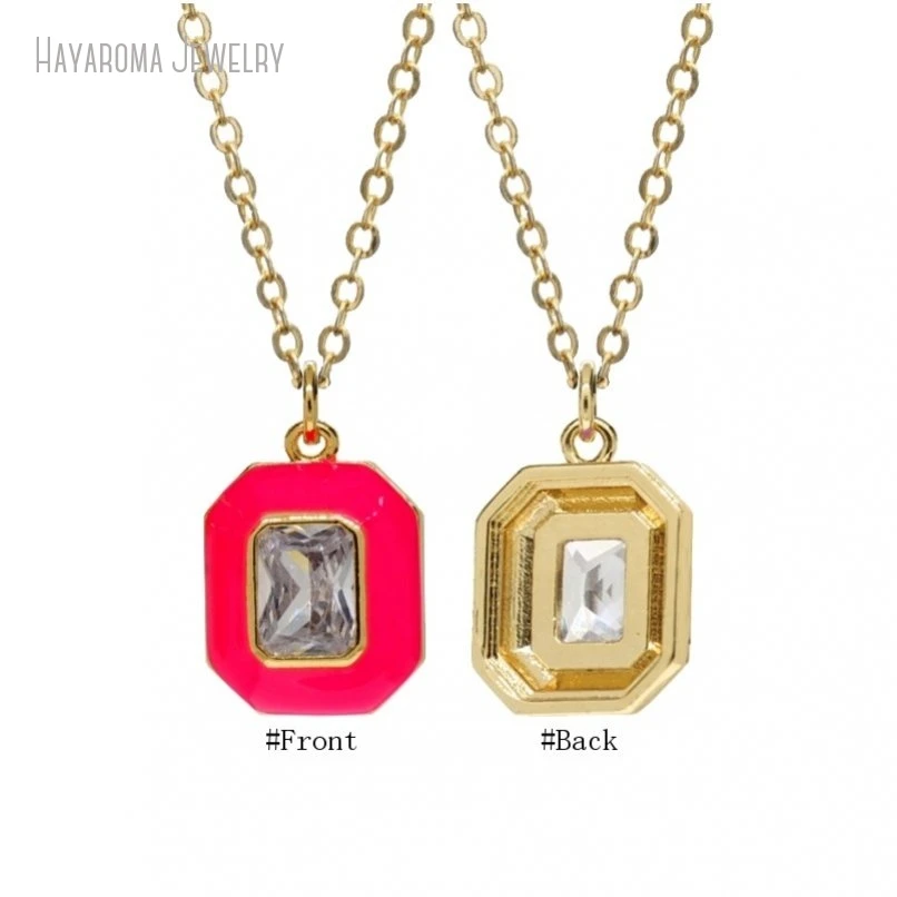 10Pcs Copper Enamel Geometric Octagon Gold Color Chain Hot Pink Invisible Setting Wholesale Necklace NM47963