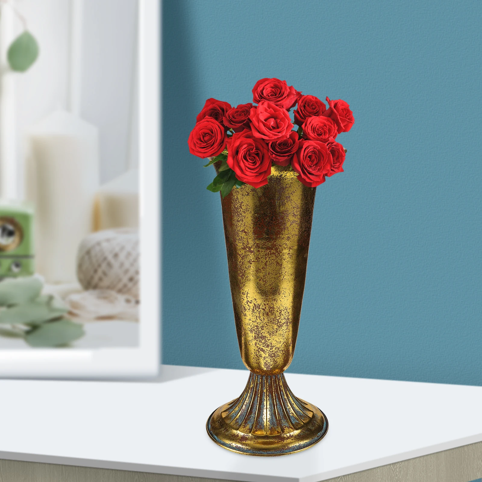 

Vintage Roman Style Flowerpot Sturdy Iron Art Planter for Wedding Party Road Guide Decor Balcony Garden Landscape Home Office