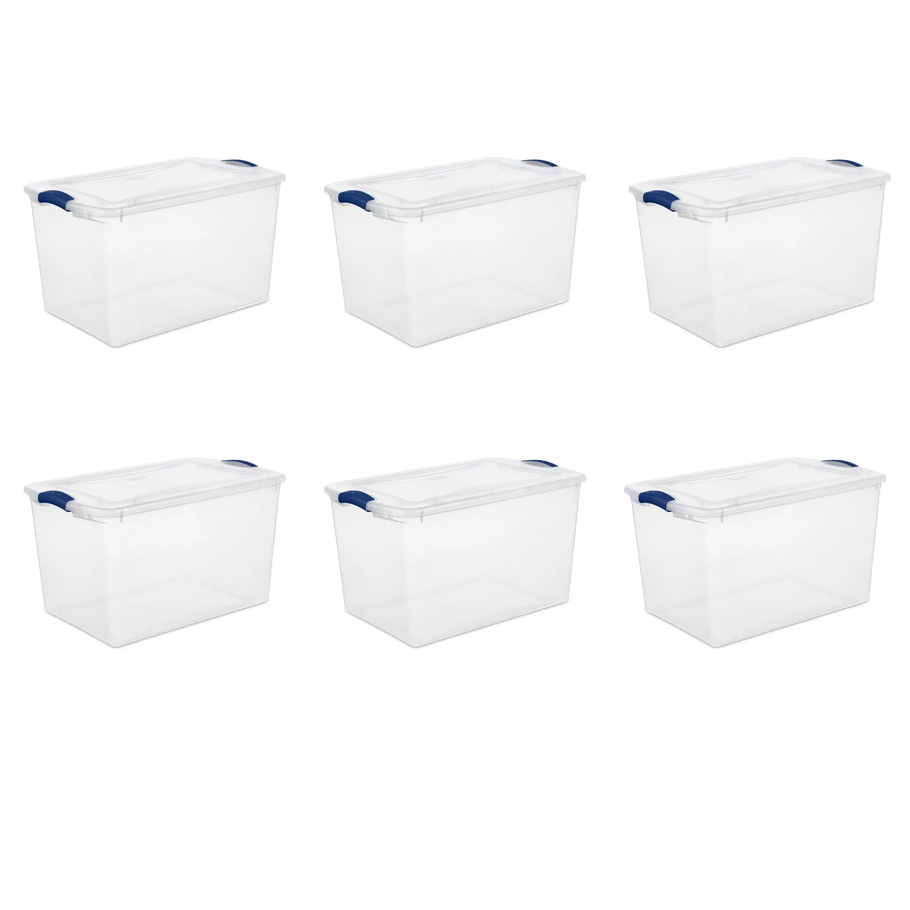 66 Qt. Latch Box Plastic, Stadium Blue, Set of 6