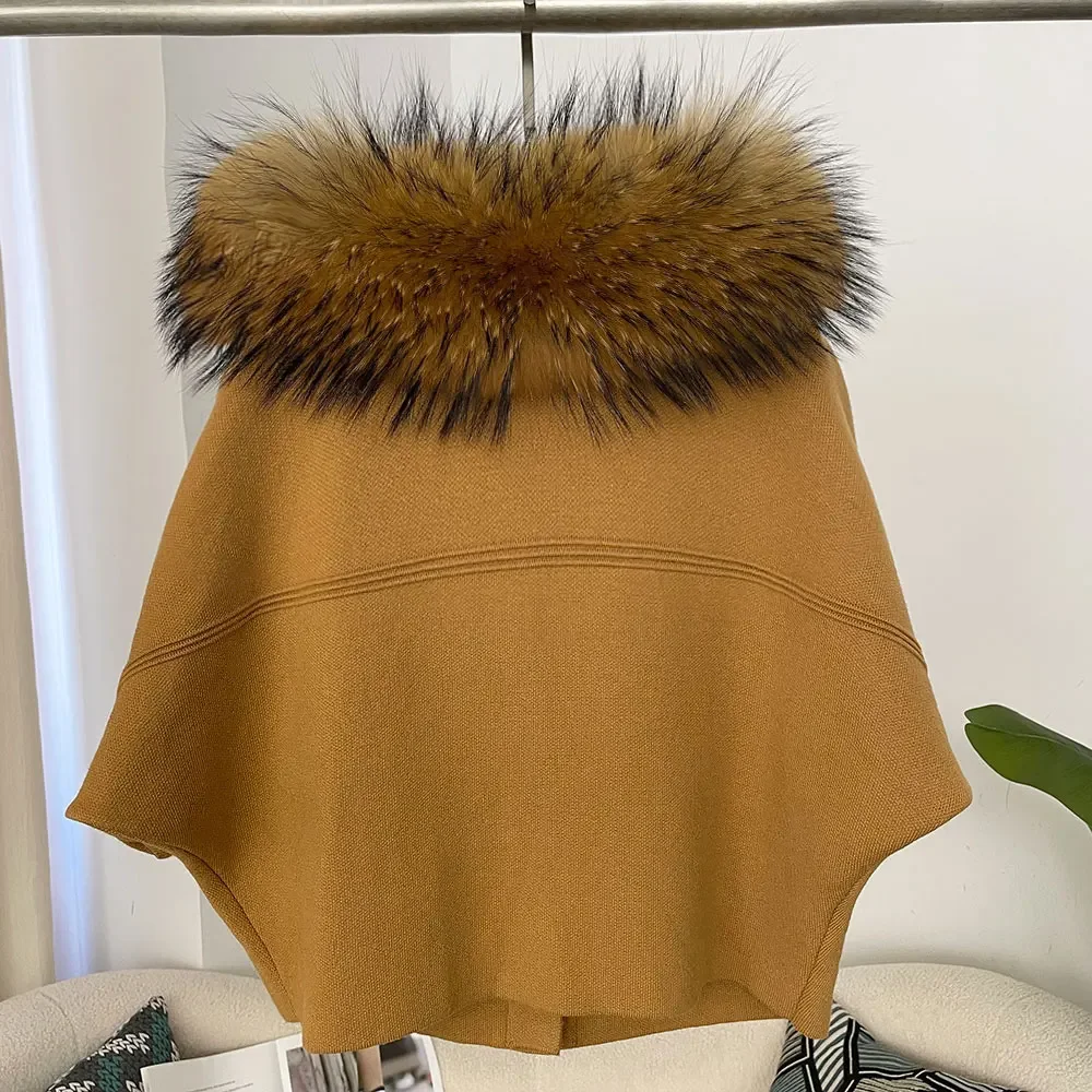 OFTBUY Herbst-Oberbekleidung für Damen, Kurze Batwing-Strickjacke mit Echtfuchs-Pelzkragen und -Manschetten, Kurzer Strickmantel für Damen – Detail 11