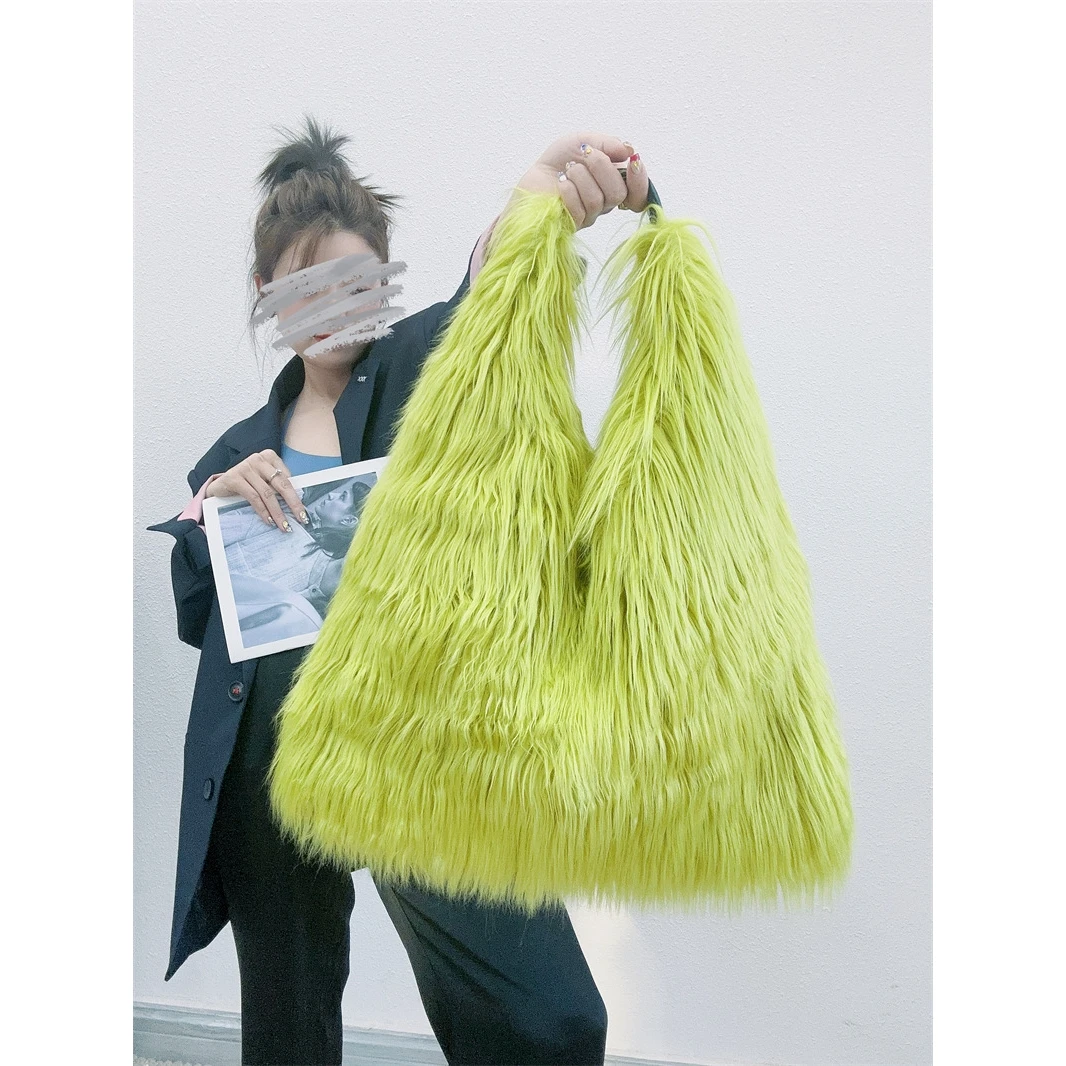 New Large Capaci Faux Fur oulder Tote Bag Y2K Millennium Spicy Girl Trendy Women's Faion Leather Handbags