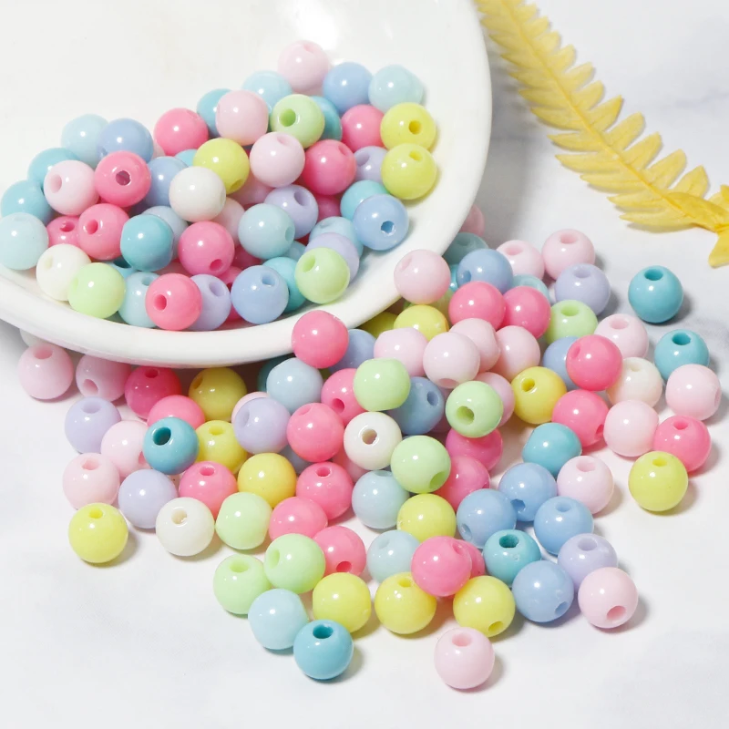 100 Cái/lốc Macaron Màu Sắc Trẻ Em DIY Hạt Tròn Acrylic Hạt Loose Beads Đối Với Trang Sức Làm Diy Vòng Tay Vòng Cổ Bán Buôn