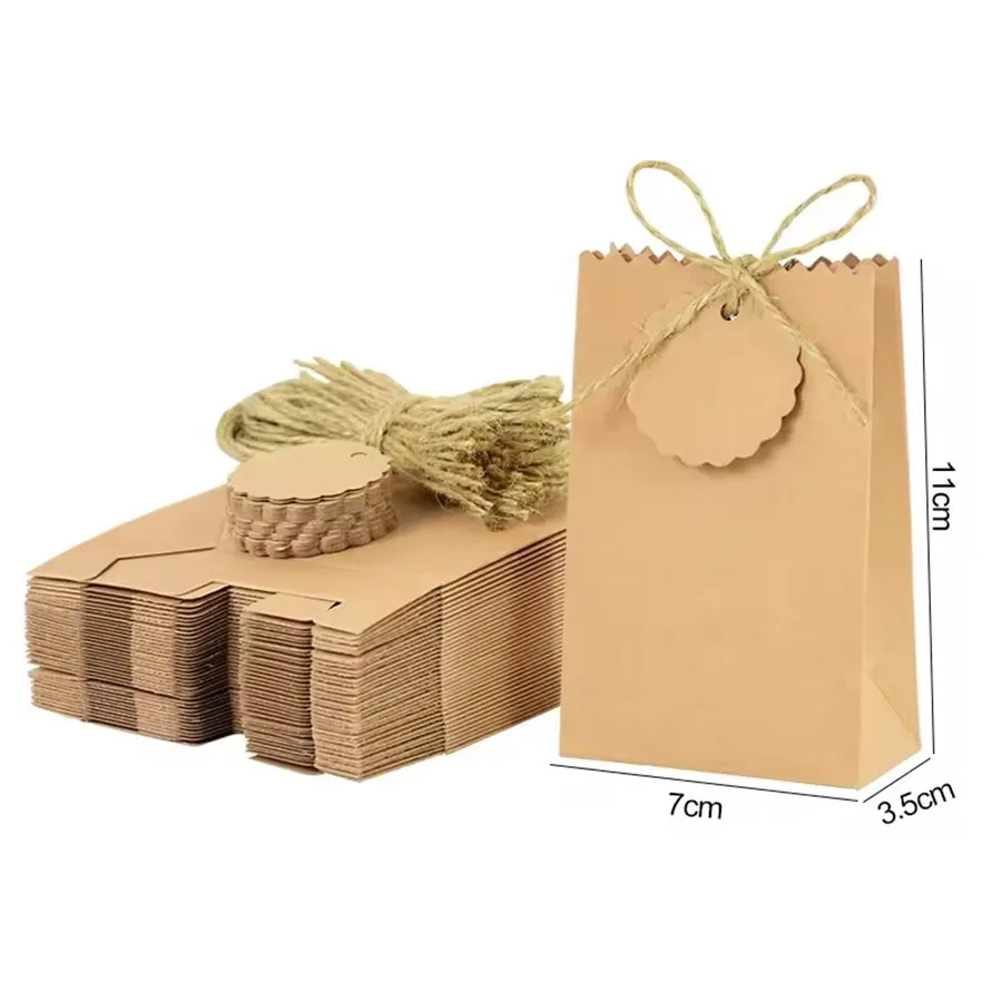 10/20/30 stücke Retro Kraft Papier DIY Geschenk Tasche Weiß Braun Cookie Hochzeit Gunsten Candy Box Lebensmittel verpackung Tasche Mit Seil Geburtstag Deco – Detail 4