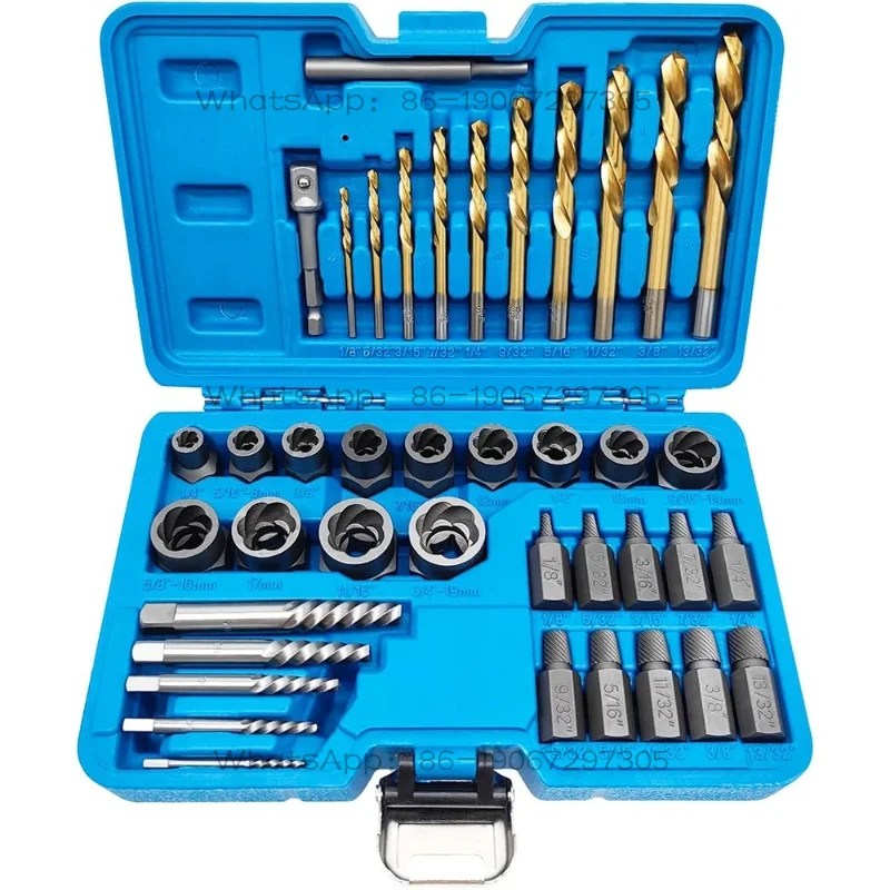 

40PCS Bolt Screw Extractor Set Remover Adaptor Kit with Hex Adapter Knockout Pin Left Hand Cobalt Drill Bit