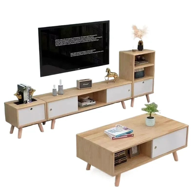 for All Solid Wood Pine TV Cabinet Floor to Ceiling Coffee Table Combination Simple Small Apartment Bedroom Living Room Wall