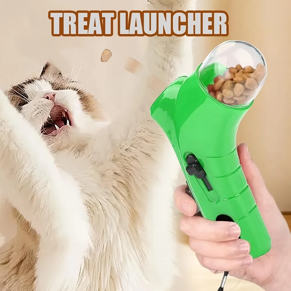 Interactive Cat Treat Launcher, Handheld Feeding Toy for Cats & Dogs, Transparent Food Storage Design