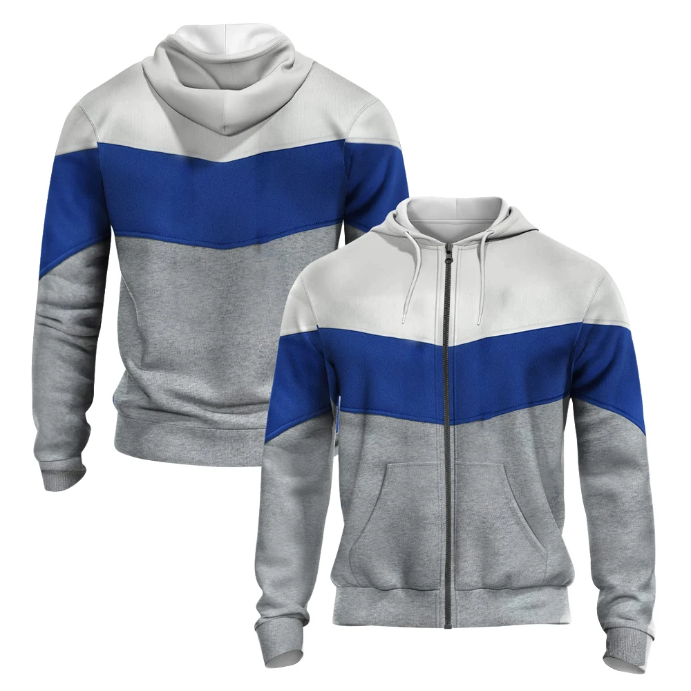 White, Blue and Grey Stripes 3D Printed Autumn/winter Zipper Hoodie Men's Retro Street Sport Zipper Hoodie Fashion Hoodie Plus