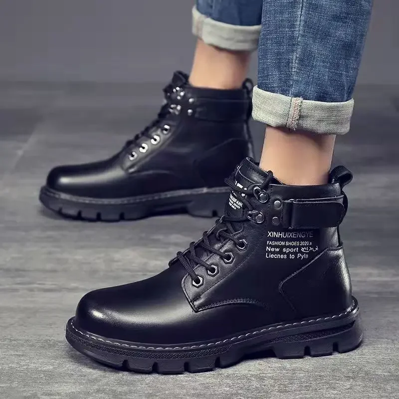 

Motorcycle Ankle Boots Men Waterproof Fur Boots Man Leather Shoes Casual Boot Masculina Men's High-top Fashion Boots for Men