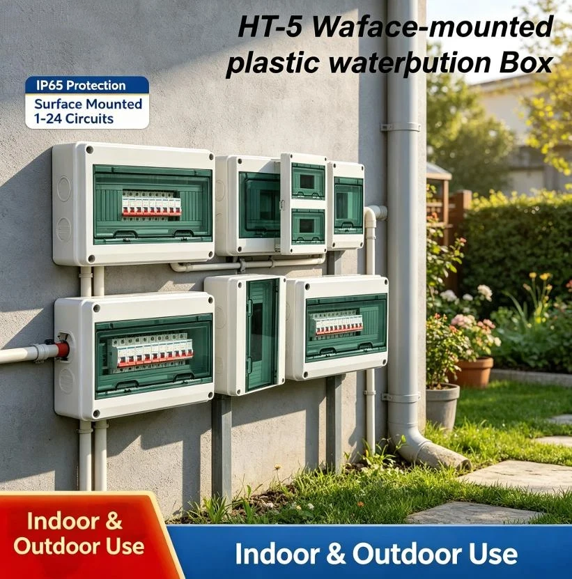 1 Set PC Plastic Outdoor Electrical IP65 Waterproof Dustproof DIN Rai Distribution Switch Box HT 2/3/5/8 WAY Series Junction Bo
