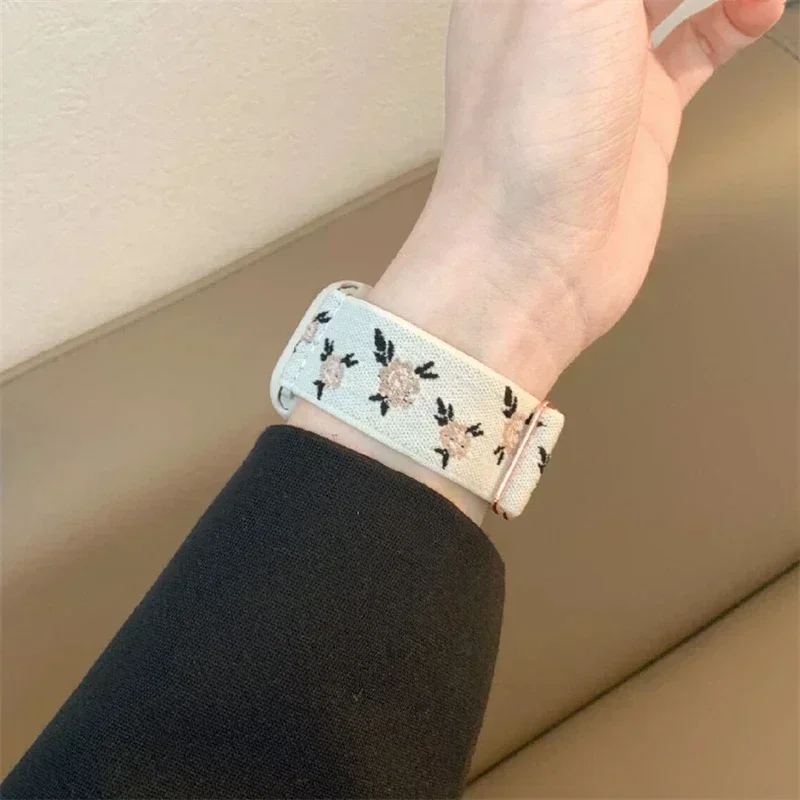 Flower Print Nylon Adjustable Strap For Iwatch Band Ultra 3/2/1 49mm 46mm 45 44 42 41 40 38mm For Iwatch Series 11 10 9 8 7 SE3