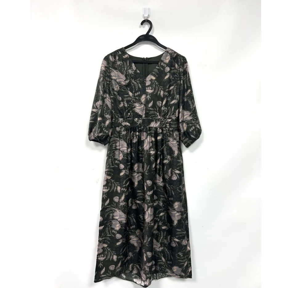 

Dave&di French Retro Elegant V-neck Silk Printed Dress Woman Clothes Dress Elegant Party Dresses Vestidos Women's Dress