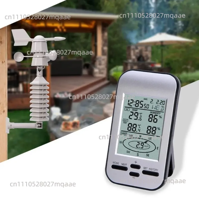 Wireless Anemometer Wind Sensor LCD Home Weather Station Clock Wind Speed Direction Chill Temperature Humidity Meter