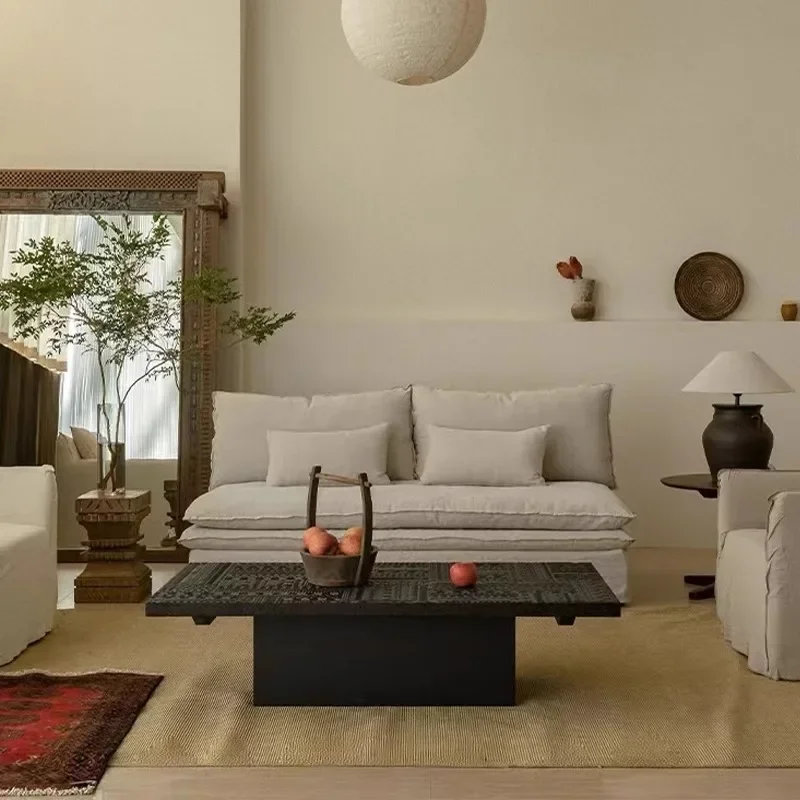 Nordic fabric sofa Japanese medieval cream wind cotton and linen living room removable sofa