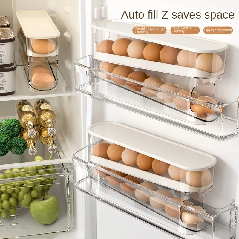 Ladder egg storage box, special for refrigerator side door, double-layer automatic egg rack, egg preservation， kitchen items