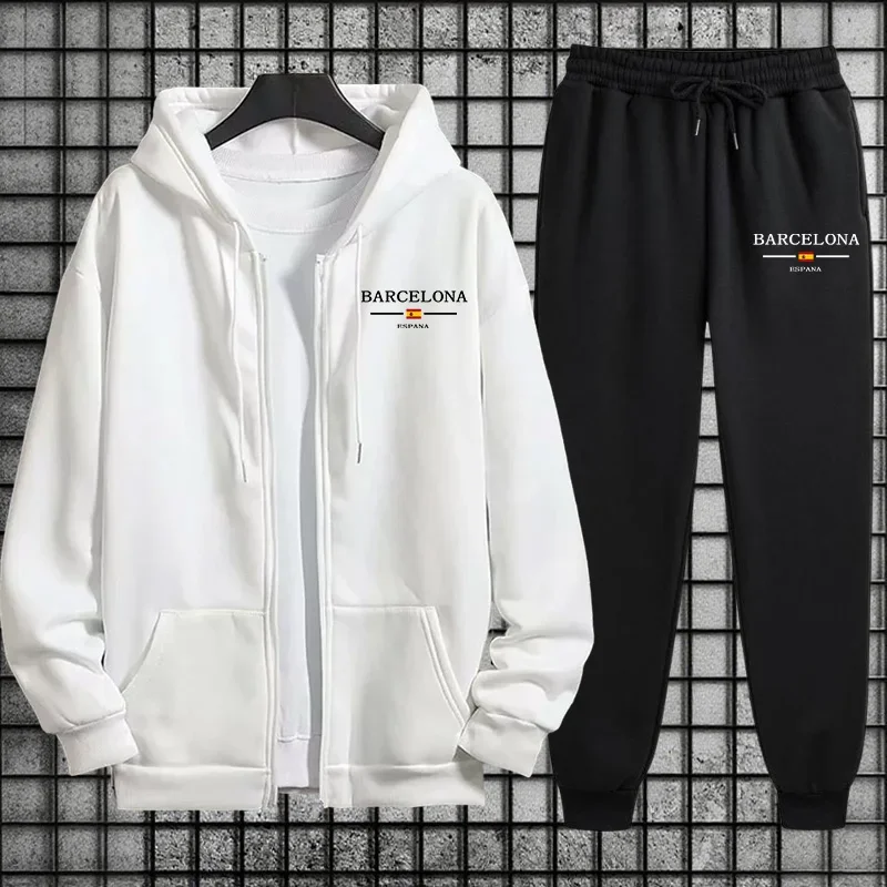 

Мужской спортивный костюм весна 2026: легкий, эластичный, с худи на одной молнии и спортивными брюками. Повседневная спортивная одежда.