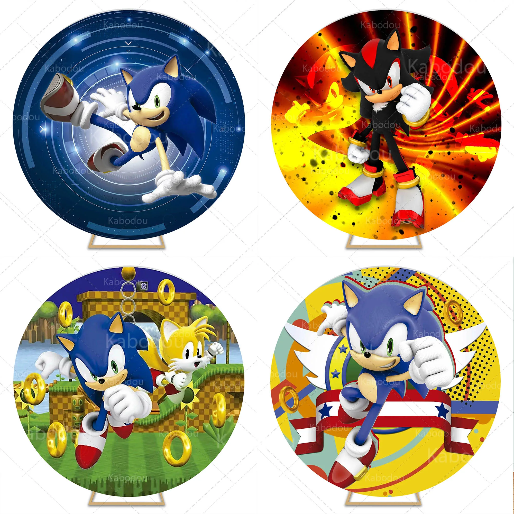 Sonic Round Golden Ring Backdrop Boys Birthday Party Decoration Baby Shower Photography Background Circle Studio Prop