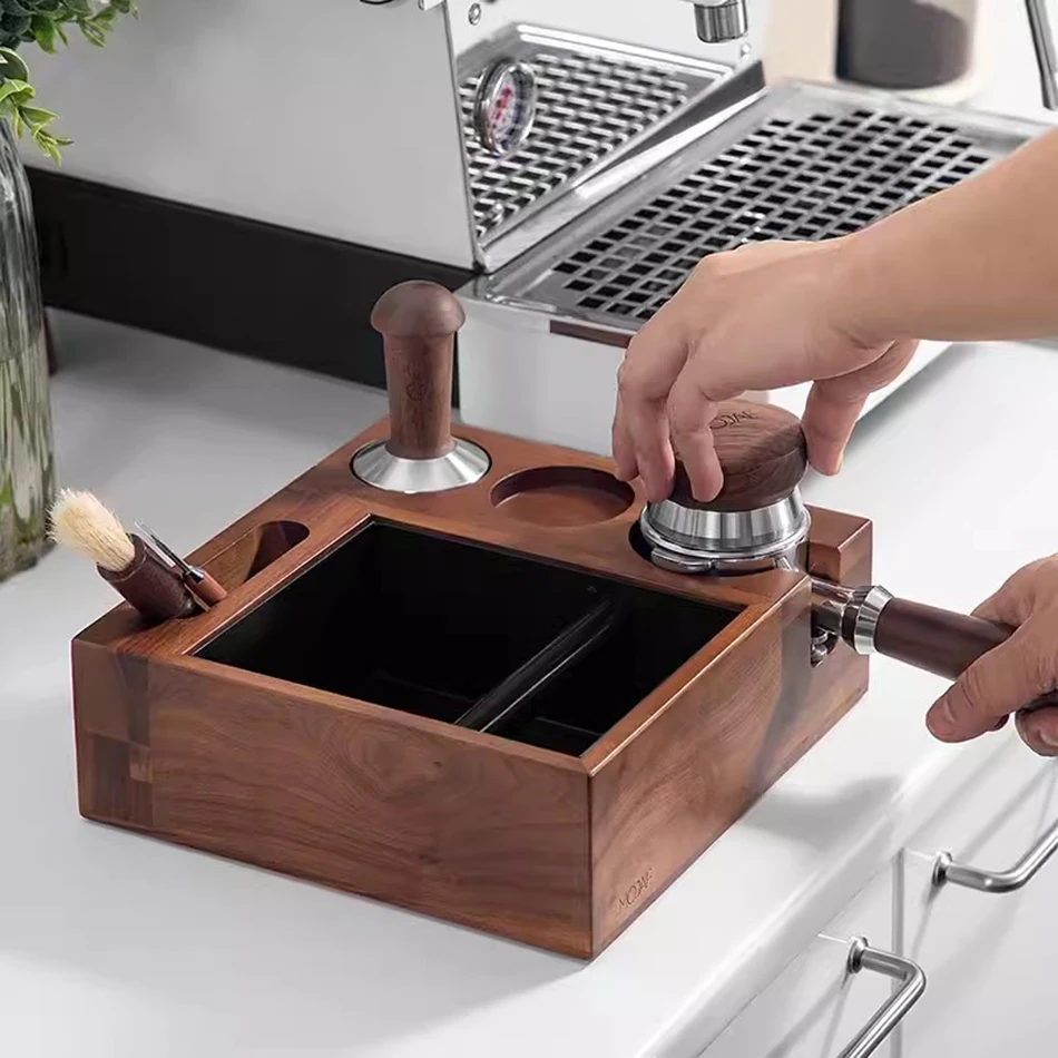 51/54/58mm Coffee Tamper Station Stand Coffee Knock Box Wooden Support Base Protafilter Holder Distributor Mat Barista Tools