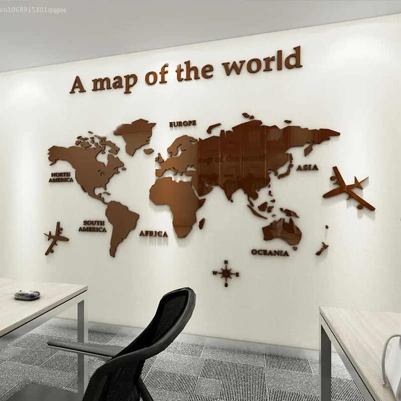 World Map Wall 3D Acrylic Wall Stickers Three-dimensional Mirror Stickers Bedroom Office Background Wall Dekoracje Ślubne