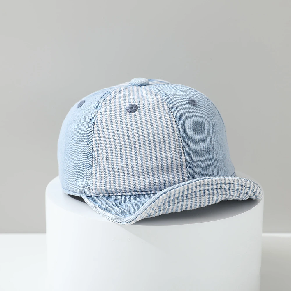 

Children's American-style retro-style patchwork striped denim soft-brimmed baseball cap - suitable for outdoor outings