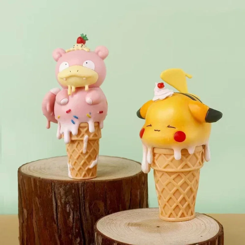 Anime Cartoon Pokémon Ice Cream Series Hand Figure Cone Cute Pikachu Doll Model Psyduck Desktop Ornament Children's Toy Gifts