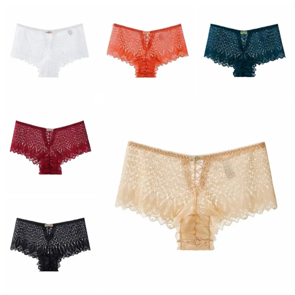 Calzoncillos sin costuras de encaje de talla grande a la moda, calzoncillos huecos, bragas de flores de malla, lencería de cintura media, ropa interior para mujer de verano