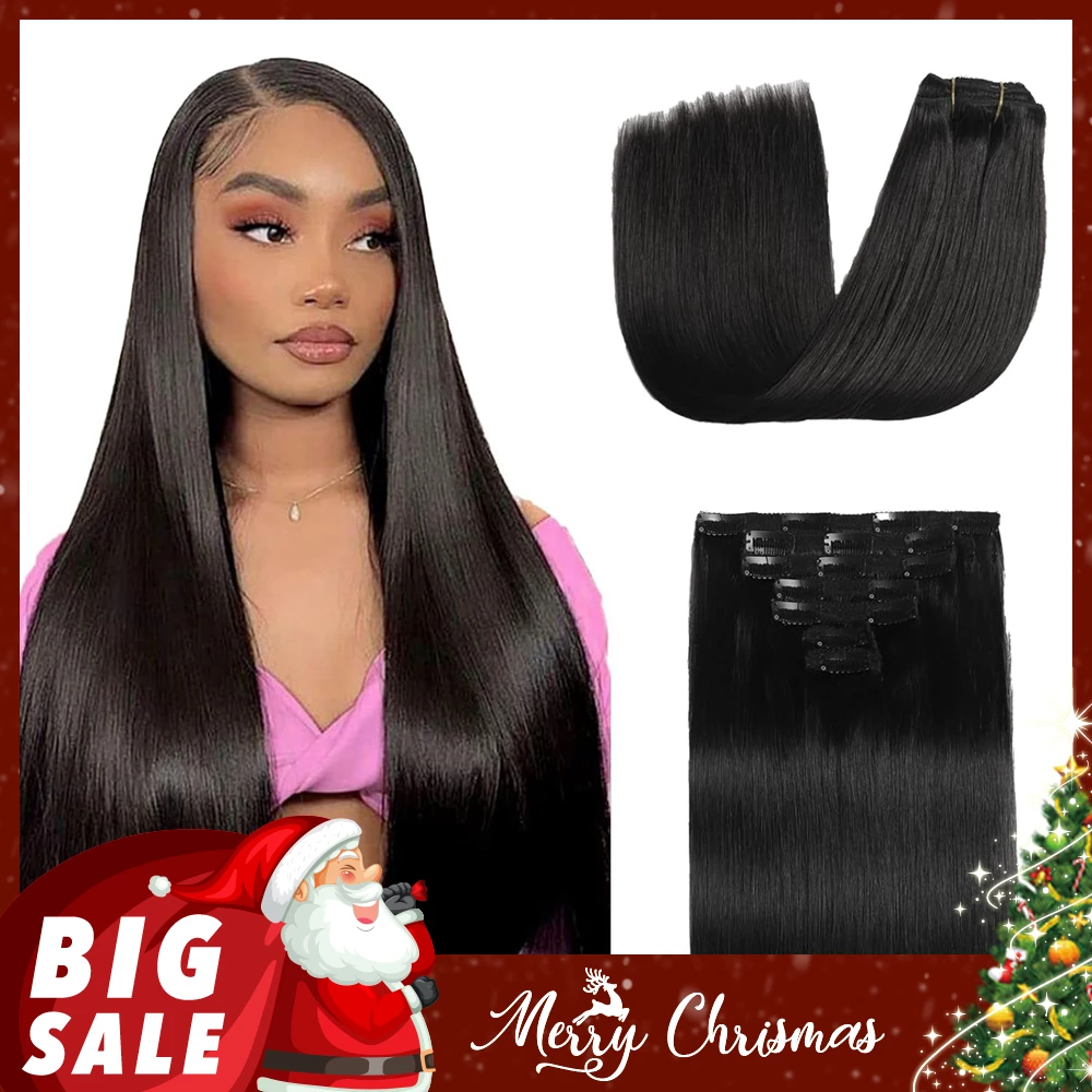 Clip in Hair Extensions Real Human Hair 120g Straight 100% Brazilian Remy Human Hair Clip in Hair Extensions for Black Women