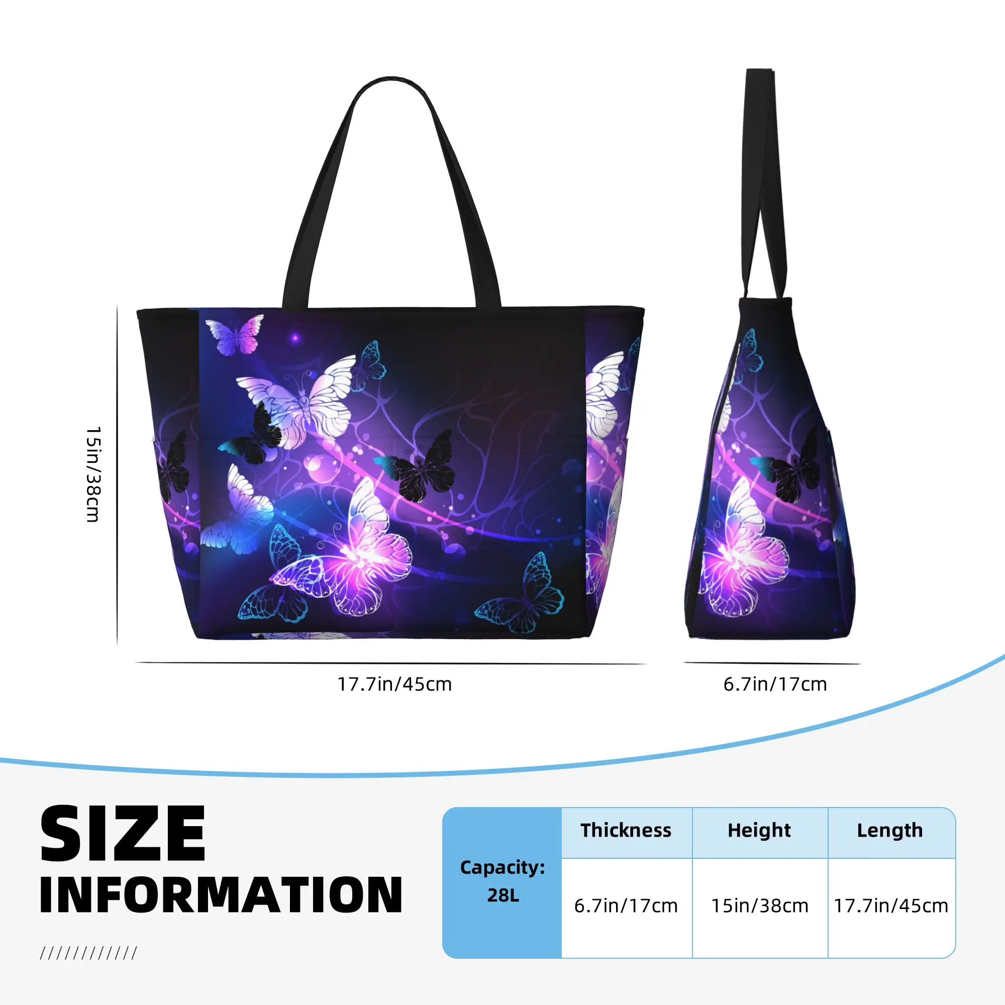 Flying Butterfly Personalized Beach Bag Waterproof Sandproof Women Tote Bag Pool Bags with Zipper for Travel Vacation Gym Swim