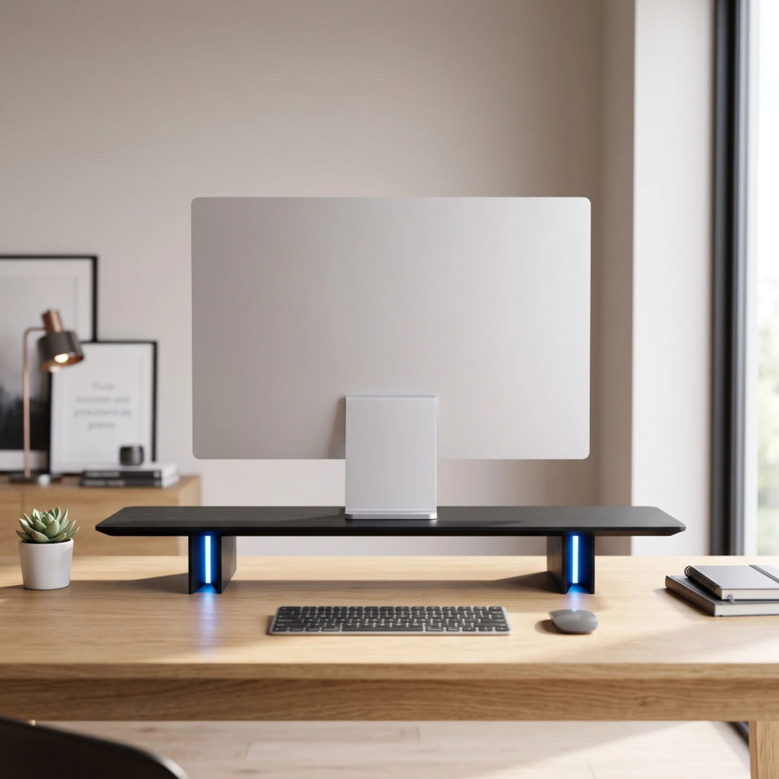Monitor Riser with Light Illuminated Wooden Monitor Riser Desk Shelf Space-Saving Desktop Organizer Clutteruncluttered