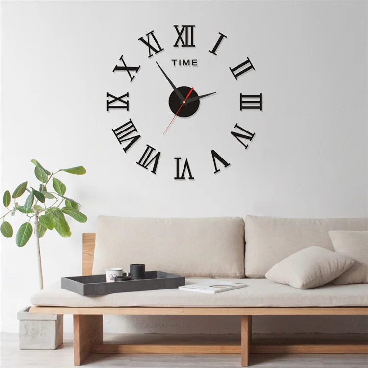 2022 New 3D Roman Numeral Acrylic Mirror Wall Clock Sticker Fashion DIY Quartz Clocks Watch Home Decoration Living Room Stickers